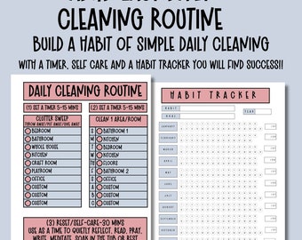 Cleaning List ADHD Daily Simple Cleaning schedule Daily Habits Printable Planner Household Chores Chart Minimalist Basic cleaning List