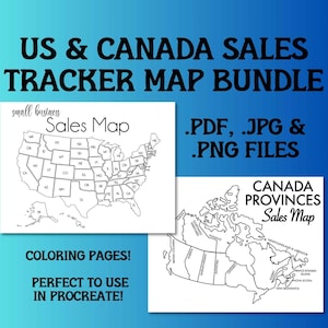 USA Canada Sales Map Bundle Small Business Sales Tracker Etsy Order map instant download Procreate Sales Map Printable Sales Tracker Goal image 1