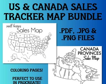 USA Canada Sales Map Bundle Small Business Sales Tracker Etsy Order map instant download Procreate Sales Map Printable Sales Tracker Goal