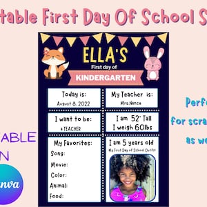 Back To School Sign,School Photo Prop, editable First Day of School Sign Template, 1st Day of School Scrapbook page, Canva template