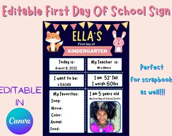 Back To School Sign, First Day Of School sign, Editable Back to School sign, Scrapbook page, Canva template, Digital Download school sign