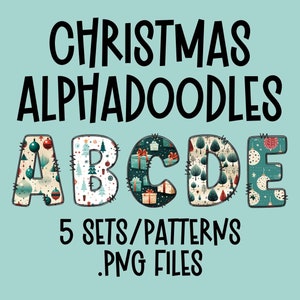 Paquete de letras de Doodle de Navidad png, Paquete de letras de Navidad Alphadoodle Png Diseño de sublimación digital Impresión bajo demanda archivos png Uso comercial