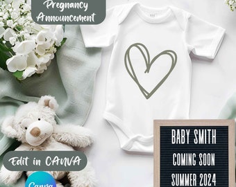 BoHo Pregnancy Announcement Canva Template Gender Neutral Baby Bodysuit Mockup Bundle of 3 Editable Baby AnnouncementSocial Media Instagram