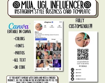 Instagram Business Card Template, IG Influencer Cards,Qr Code Business Card,Canva Template,Trendy Biz Card,MUA Esthetician Lash Beauty Card