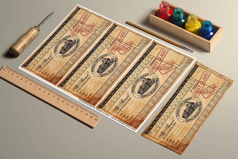 CUSTOMIZED Printable Vintage Train Ticket Birthday Invitation image 2
