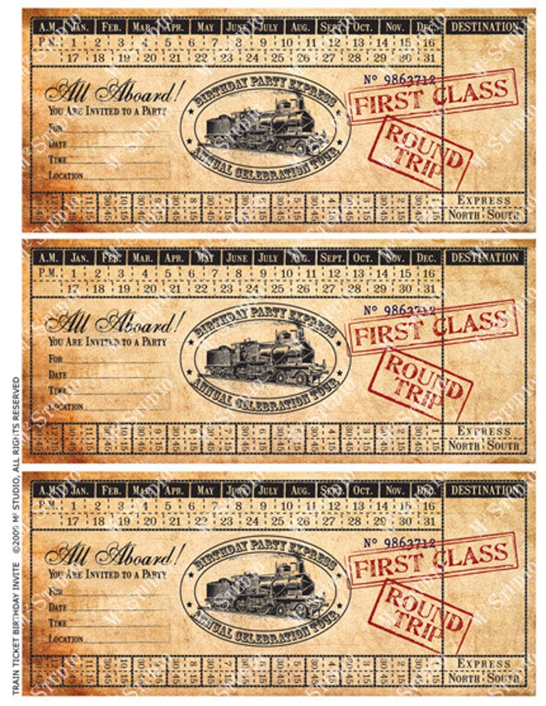 INSTANT DOWNLOAD Printable Vintage Train Ticket Birthday Etsy