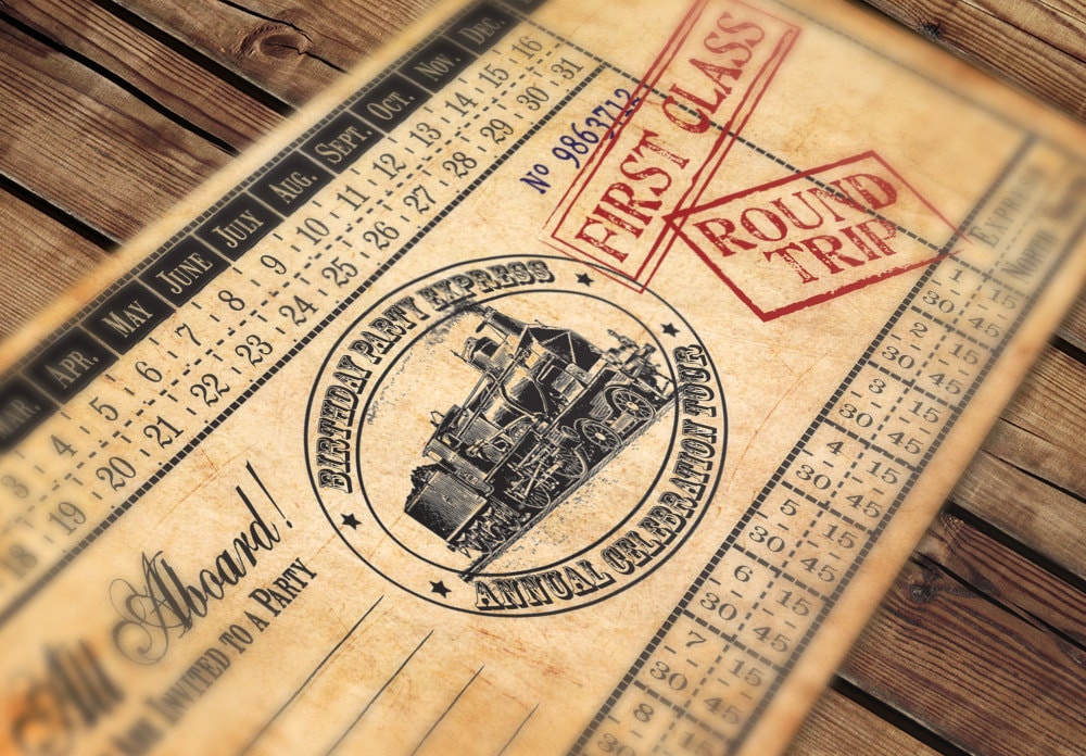 customized printable vintage train ticket birthday