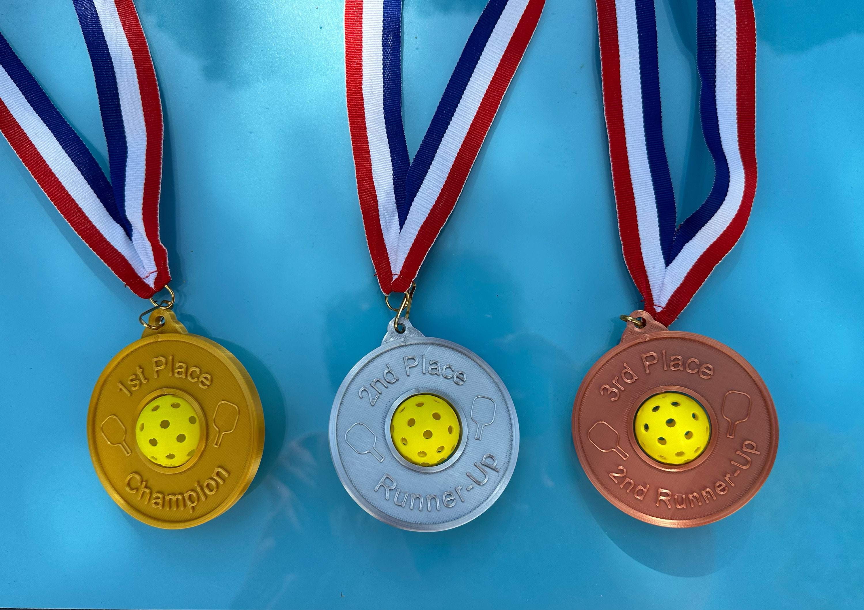 Pickleball Award Medals Set Gold, Silver, Bronze With Ribbon. Etsy
