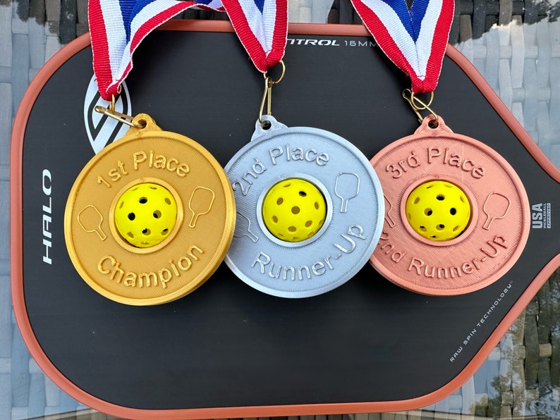 Pickleball Award Medals Set Gold, Silver, Bronze With Ribbon. Etsy