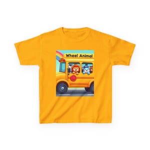 Fun Kids Tee - Rainbow Bus Adventure, Cute Animal Tee, Cartoon Kids Shirt, Playful Graphic Tee, Gift for Kids, School Outfits