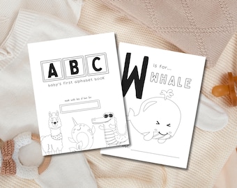 Baby's First ABC Book, Baby Shower Coloring Book Game, Alphabet Coloring Book Alphabet Book Baby Shower Activity, Printable Digital Download