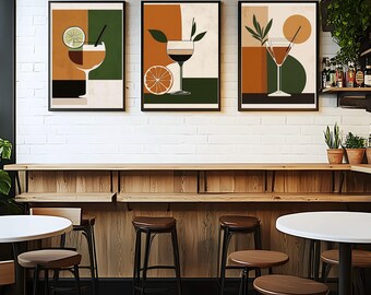 Modern abstract art - Boho art wall - Bar wall art - Printable wall art | Set of 3 boho botanical printable wall art | 3 piece wall art