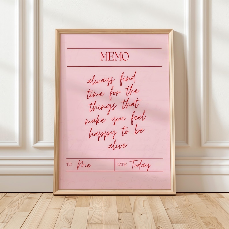 Minimalist wall art print with inspirational quote about making time for what makes you happy.