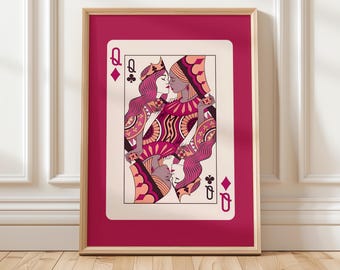 Queen of Hearts Lesbian Wall Art | LGBTQ+ Love Print for Two Queens | Queer Valentines Decor | Lesbian Couple Wall Print Gift