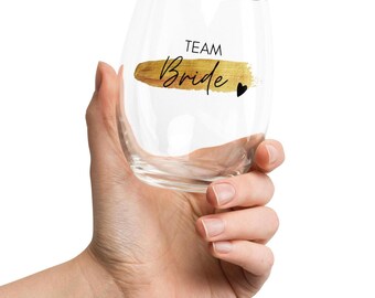 Team Bride Stemless Wine Glass - Bachelorette Party Gift for Maid of Honor, Bridesmaids & Wedding Celebrations