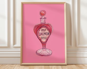 Empowering Self-Love Potion Poster for Her - Positive Affirmation Wall Art, Pink Feminine Decor, Self Care Gift
