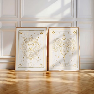 Gold Zodiac Art Print: Elegant Astrology Home Decor Wall Art