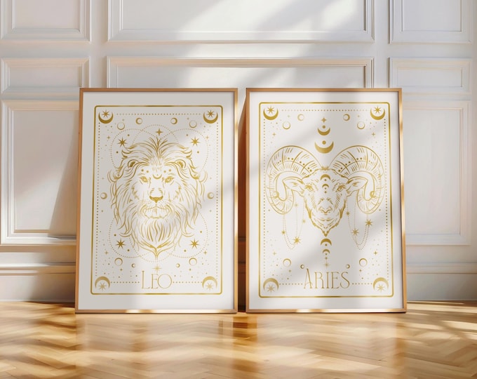 Gold Zodiac Art Print: Elegant Astrology Home Decor Wall Art