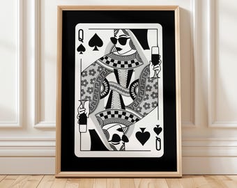 Queen of Spades Poster | Playing Card Wall Art | Vintage Gothic Card Print | Dark Luxe Casino Decor