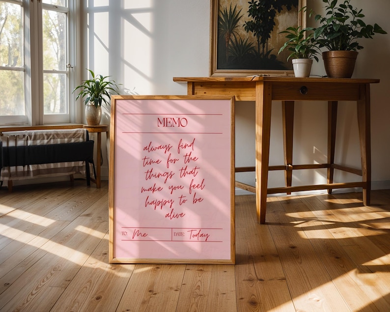 Inspirational home decor artwork with positive affirmation text.