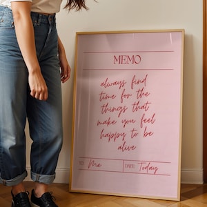 Pinktypography print featuring motivational message, memo note to self