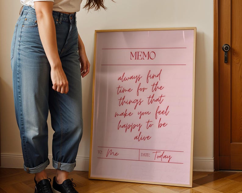Pinktypography print featuring motivational message, memo note to self