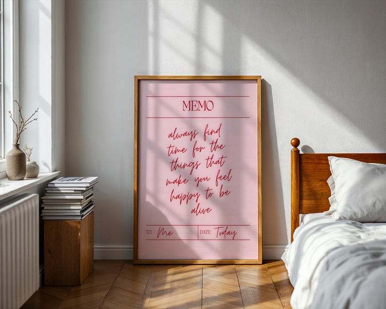 Modern office wall art with encouraging quote in minimalist retro not to self layout.