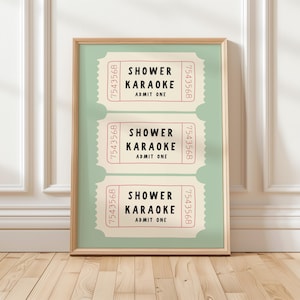 Shower Karaoke Ticket Poster: Retro Music Lover Wall Art Sage Green