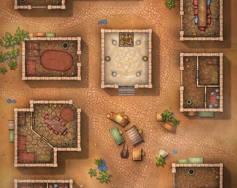 Desert City Streets, City Map, DnD Maps, Battlemap, D&D, Pathfinder, Town Map, Roll20, Gridded Maps, Roll20, Dungeon Master, dnd tile, VTT