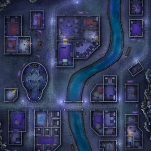 Underdark City Battlemap, DnD-kaart, stad, stadsstraten, D&D, strijdkaart, 5e, Roll20, Fantasy Grounds, Foundry, VTT, digitale kaart, rasterkaart