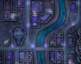 Underdark City Battlemap, DnD Map, Town, City Streets, D&D, Battle Map, 5e, Roll20, Fantasy Grounds, Foundry, VTT, Digital Map, Gridded Map