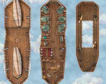Luftschiff Schlacht Karte, DnD Karte, Schiff, Spelljammer Schiff, D&D, 5e, Gefecht Karte, Fantasy Karte, VTT, Digitale Karte, Karte Gitter