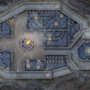 Battlemap kasteel, DnD-kaart, crypte, dwergen, D&D, strijdkaart, kerker, gerasterde kaart, kaarten voor miniaturen, Roll20, fantasiekaart, VTT, digitale kaart