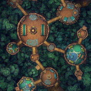 Tree House Battlemap, Mappa DnD, Città, Elfico, D&D, Villaggio, Fata, Mappa RPG, DnD, TTRPG, 5e, Roll20, Fonderia, VTT, Mappa digitale, Mappa a griglia