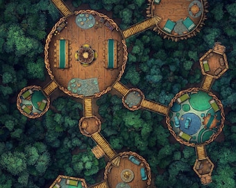Tree House Battlemap, DnD Map, Town, Elven, D&D, Village, Fey, RPG Map, DnD, TTRPG, 5e, Roll20, Foundry, VTT, Digital Map, Gridded Map
