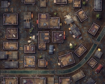 Slums Battlemap, DnD Map, Cyberpunk, Modern battlemap, Sci fi Battlemap, map tile, 5e, Roll20, Shadowrun, Delta Green, Digital Map, Gridded