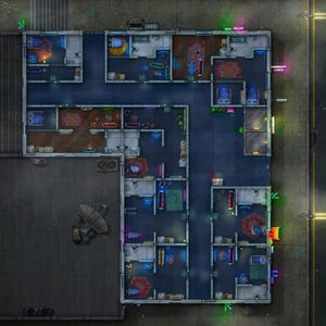 Battlemap appartement, DnD-kaart, cyberpunk, moderne kaarten, Sci-Fi Battlemap, kaarttegel, 5e, Roll20, Shadowrun, digitale kaart, rasterkaart