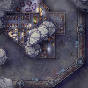 Underdark Fort Battlemap, DnD-kaart, grot, kasteel, D&D, strijdkaart, Dungeons and Dragons, 5e, Roll20, Foundry, VTT, digitale kaart, rasterkaart