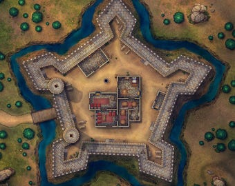 Star Fort Battlemap, DnD Map, Castle, D&D, Tower, battle map, Gridded Map, Maps for Miniatures, Roll20, Fantasy Map, Digital Map