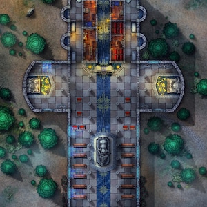 Kathedraal Battlemap, DnD-kaart, D&D, Battlemap, Temple, Church, Dungeons and Dragons, 5e, Roll20, kaart voor miniaturen, digitale kaart, rasterkaart