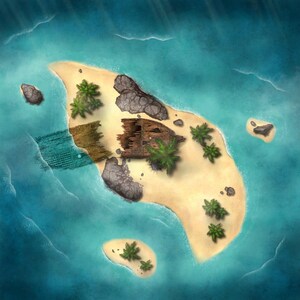 Island Battlemap, Shipwreck, DnD-kaart, D&D, Battle Map, Dungeons and Dragons, 5e, Roll20, Fantasy Grounds, Foundry, Digitale kaart, Gerasterde kaart