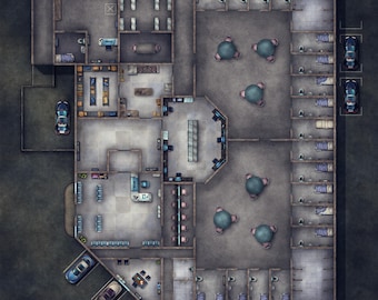 Prison Battlemap, DnD Map, Cyberpunk, Jail, Modern maps, Sci fi Battlemap, map tile, 5e, Roll20, Shadowrun, Digital Map, Gridded Map