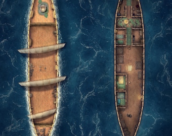 Elven Ship Battlemap, Drow, Elf, DnD Map, Ship, D&D, Battle Map, Dungeons and Dragons, 5e, Roll20, Fantasy, Foundry VTT, Digital Map, Grid