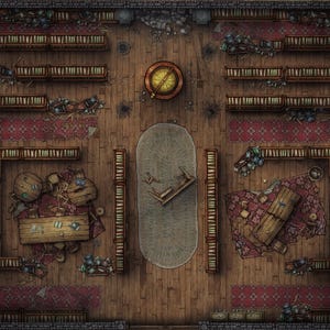 Bibliotheek Battlemap, DnD-kaart, D&D, Ruined Library, Office, Dungeons and Dragons, 5e, Roll20, kaart voor miniaturen, digitale kaart, rasterkaart