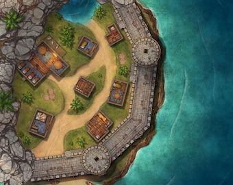 Fort Batlion Map, DnD Karte, Burg Karte, Island, D&D, Coastal, Pirate, RPG Karte, DnD, TTRPG, 5e, Roll20, Gießerei, VTT, Digitale Karte, Gitterkarte