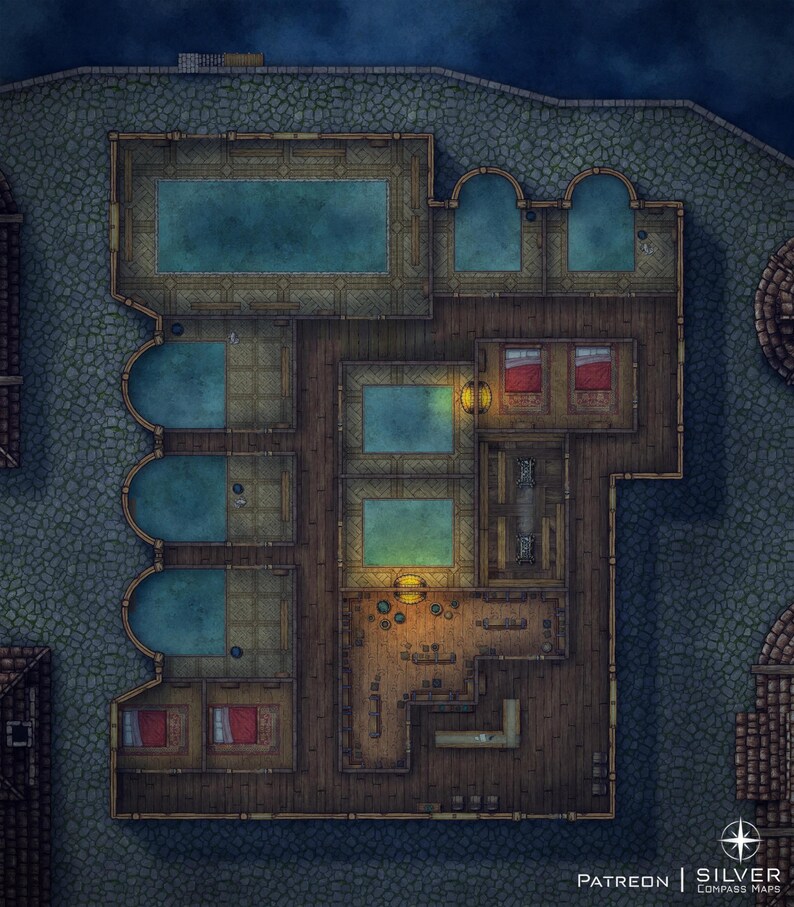 Bathhouse Battlemap, Inn, Dnd Map, D&D, Battle Map, Dungeons and ...