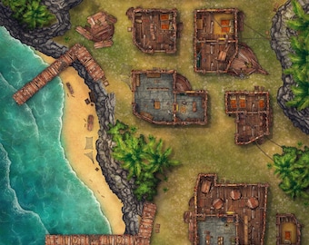 Pirate Town Battlemap, DnD Map, D&D, Battle Map, Dungeons and Dragons, 5e, Roll20, Fantasy Grounds, Foundry, VTT, Digital Map, Gridded