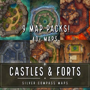 Kastelen en forten Battlemaps, DnD-kaart, toren, D&D, ruïnes, strijdkaart, gerasterde kaart, kaarten voor miniaturen, Roll20, fantasiekaart, digitale kaart