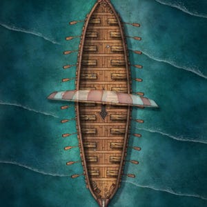 Battlemap Vikingschip, DnD-kaart, longship, piratenschip, D&D, gevechtskaart, gerasterde kaart, 5e, Roll20, fantasiekaart, VTT, digitale kaart, gerasterde kaart