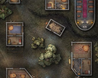 Town Battlemap, DnD Map, City Streets, Village, D&D, Urban, Battlemap, RPG Map, DnD, TTRPG, 5e, Roll20, Foundry, Digital Map, Gridded Map